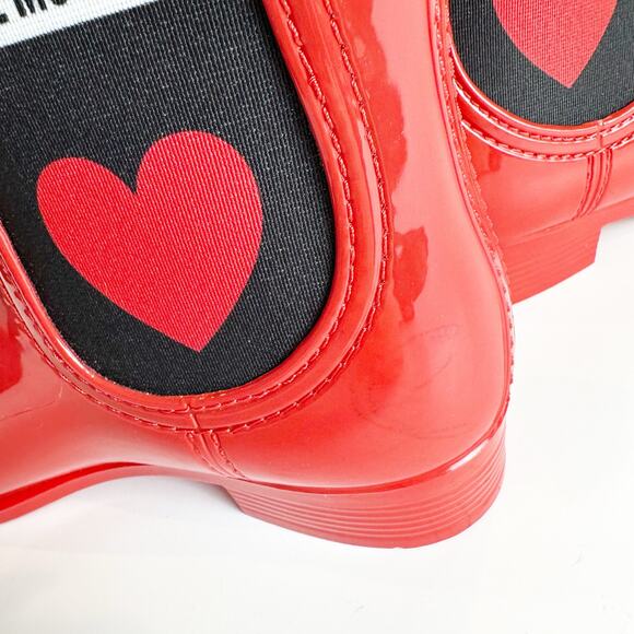 Love Moschino Chelsea Wellington Rain Boots Red Heart Glossy PVC Ankle 37 7US - Picture 13 of 16